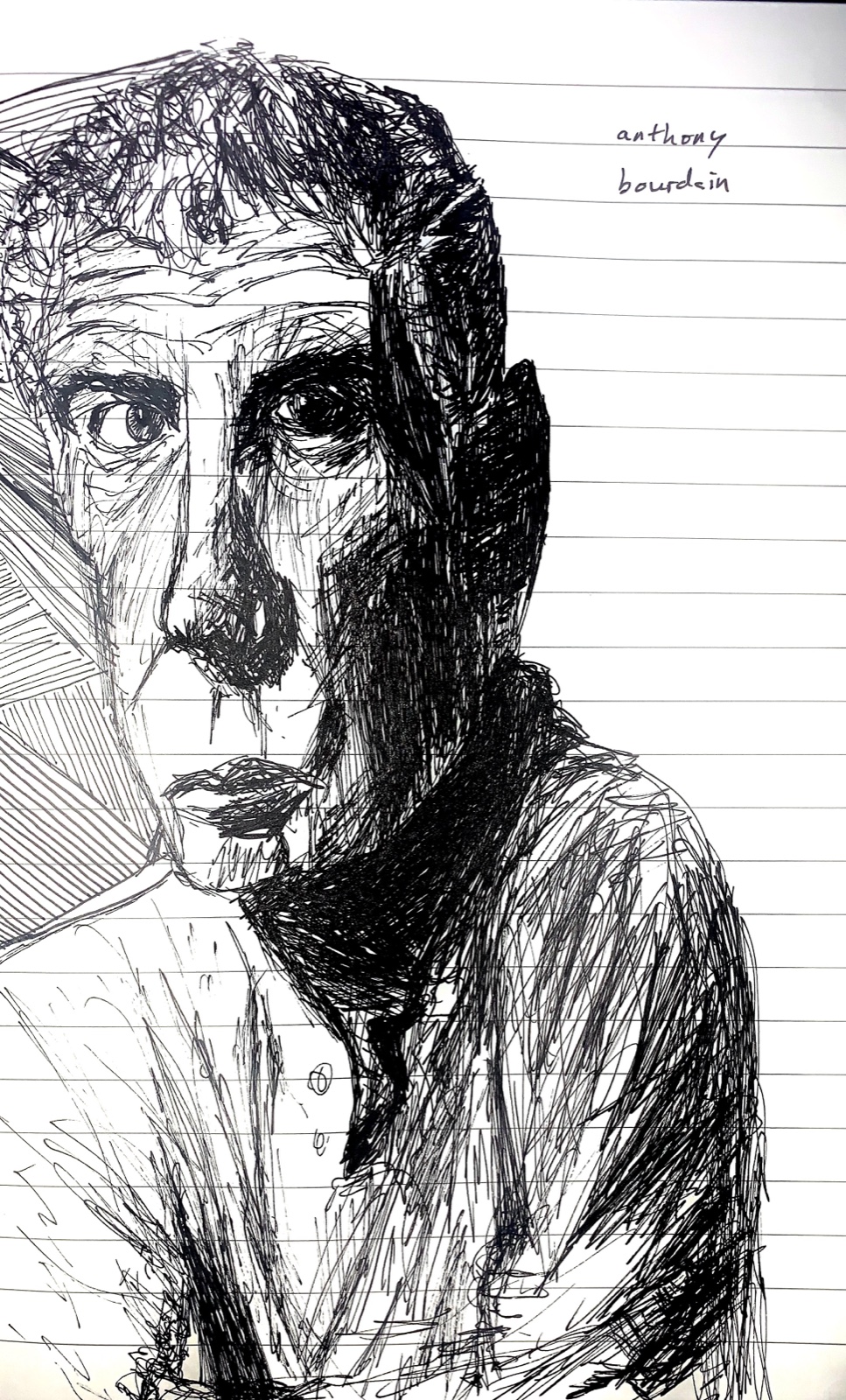 Anthony Bourdain — pen-and-ink portrait