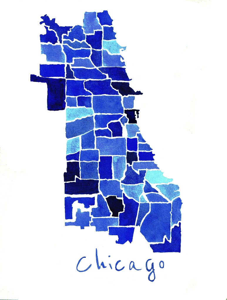 Chicago neighborhoods — watercolor map