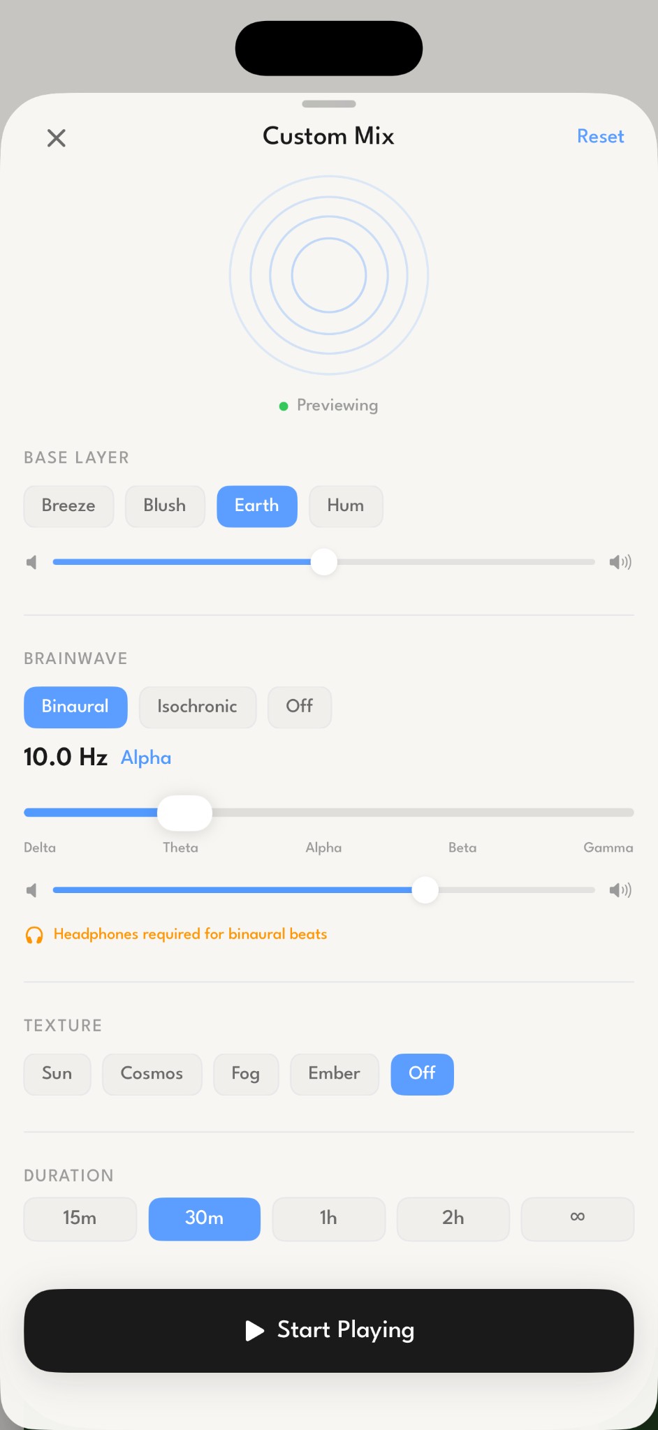 Custom mix screen